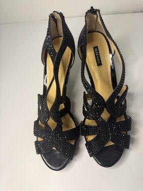 Alex Marie Black Crystal Strappy Heels
